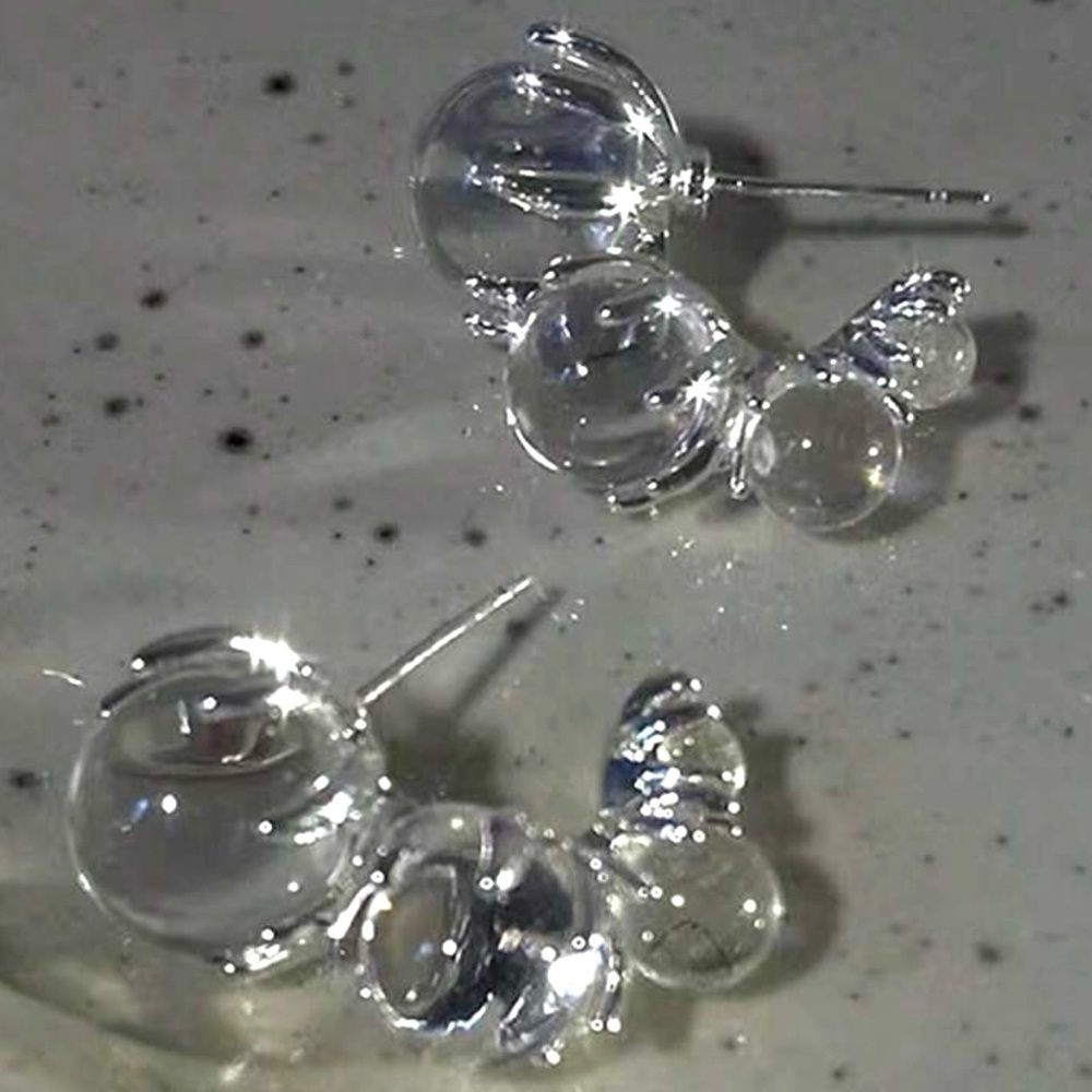 Anthropologie “Lake Life” 925 Silver Descending Clear Crystal Ball Huggie Hoops - Picture 3 of 10